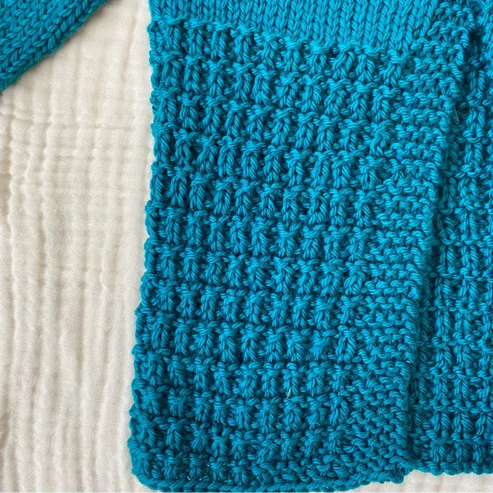 HANDMADE WOOL Cardigan Merino Blend Sweater Top Hand Knit Cozy Stitch Floral